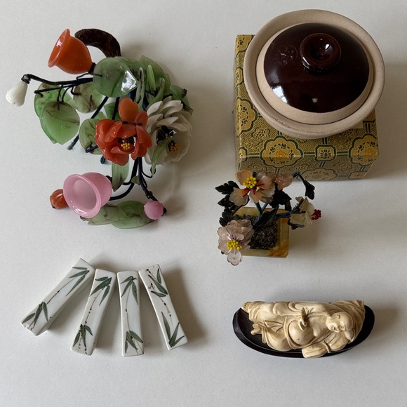 Other - Vintage Bundles Decorative Jade Glass,Asian bowl, Chopstick Holders,Lucky Buddha